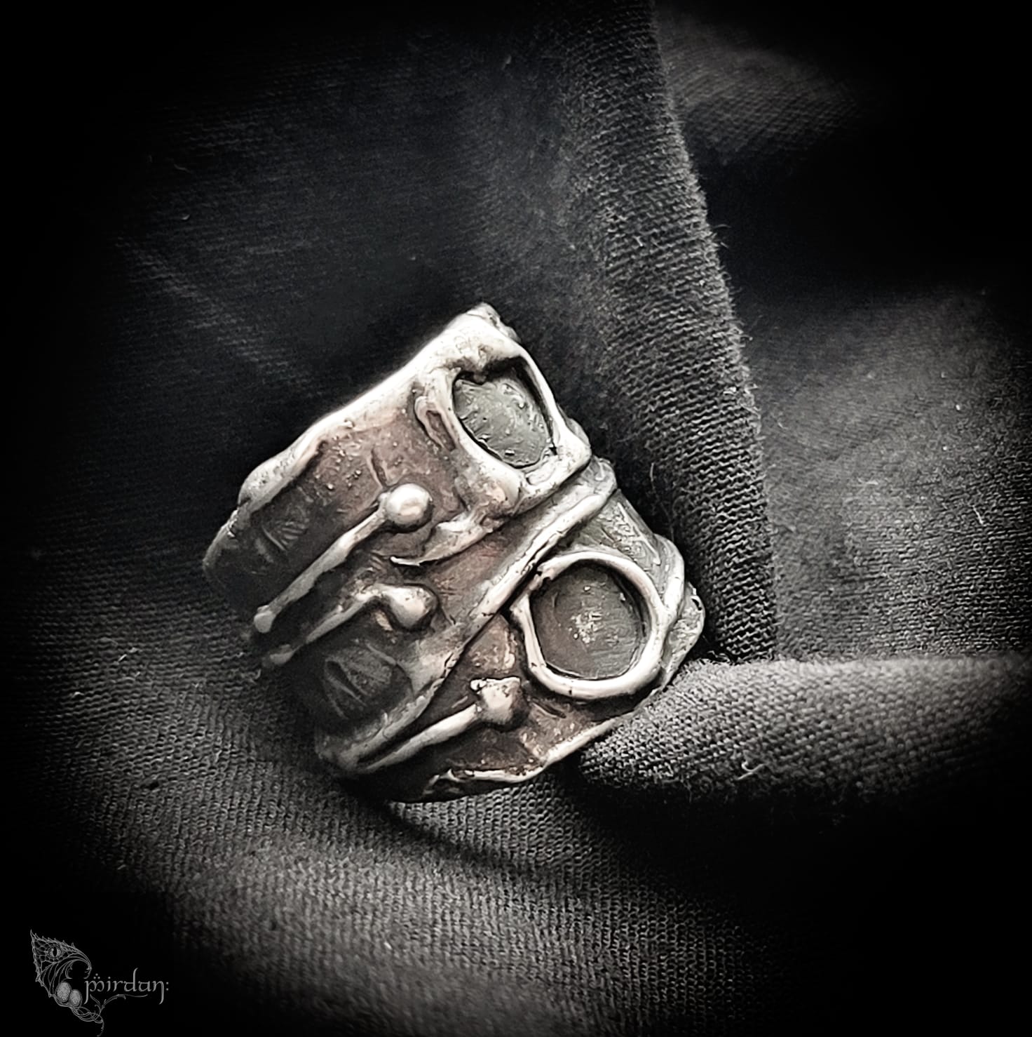 silver 925 ring textured patina matte