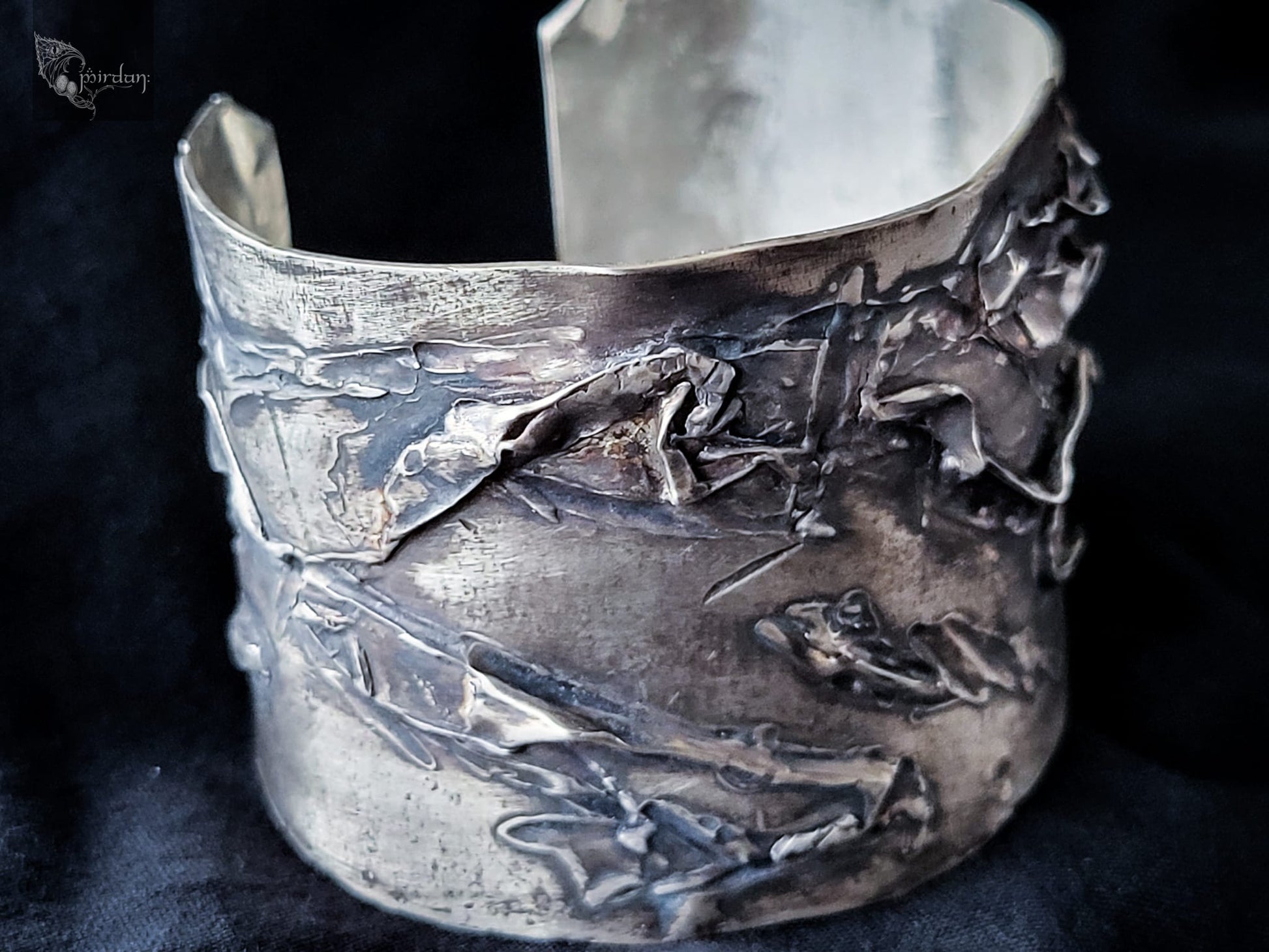 silver 925 cuff textured patina matte