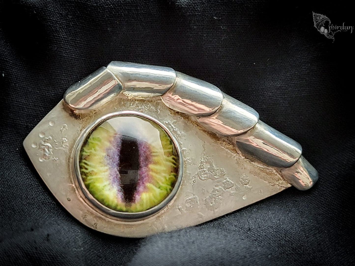 silver 925 brooch textured polished resin eye