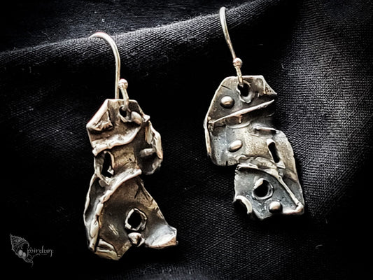 silver 925 dangle earrings textured patina matte